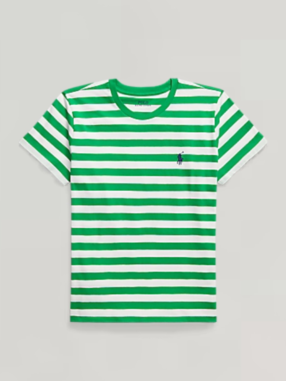 Polo Ralph Lauren Green White Striped Cotton Crewneck T-Shirt 100% Cotton (M)